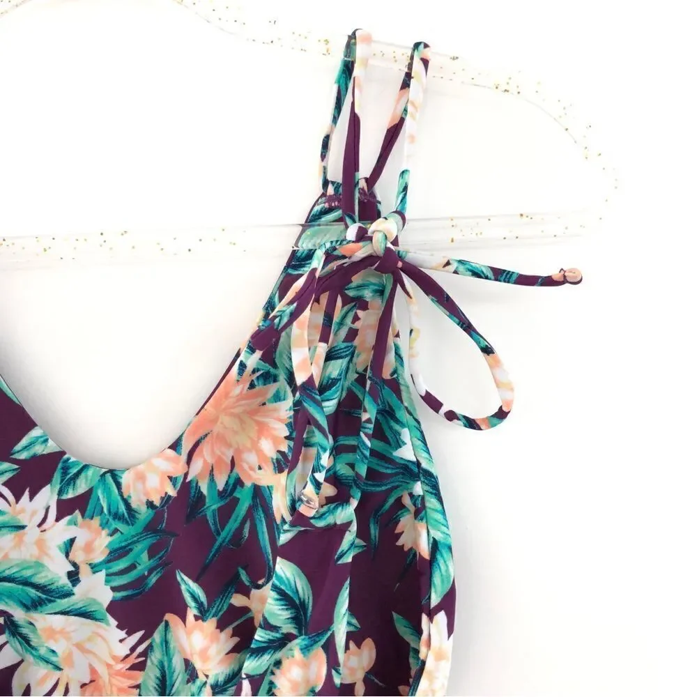 Tori Praver Swimwear Purple Tropical Floral Tie-Shoulder One-Piece